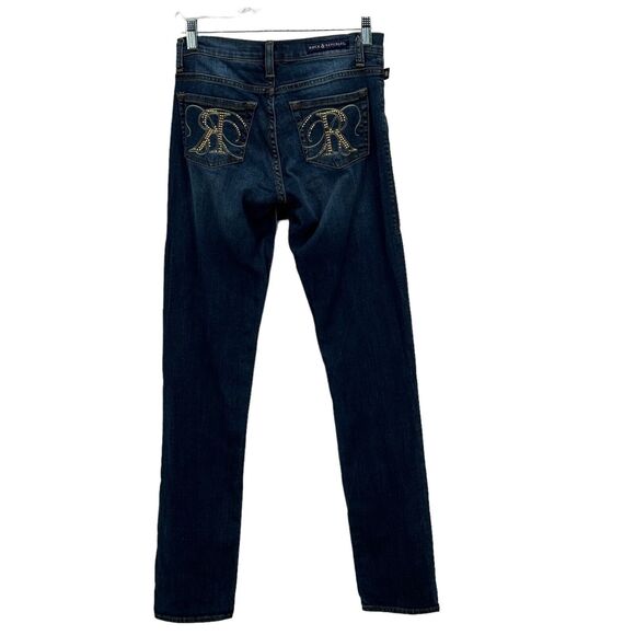 Rock & Republic Jeans Women Berlin Studded Long 4 Mid Rise Straight Denim Blue - Picture 2 of 9